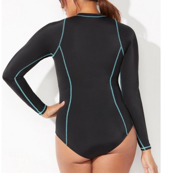 New Zip Front Sporty Swimsuits For All Long sleeve Scuba One Piece plus size 24 - Picture 3 of 7